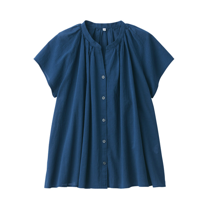 Bluzka Damskie Muji High-Twist Veil French Sleeve Niebieskie | AS4X0F82J