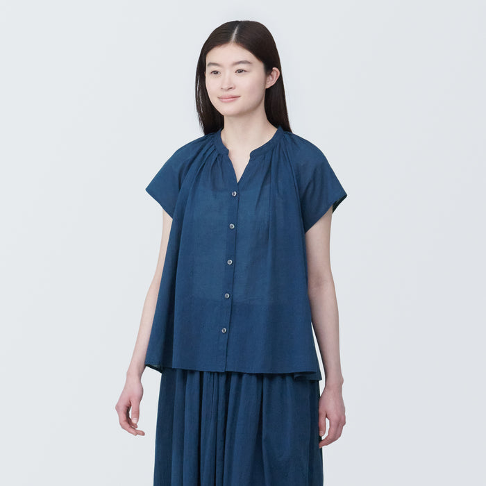 Bluzka Damskie Muji High-Twist Veil French Sleeve Niebieskie | AS4X0F82J