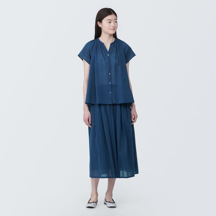 Bluzka Damskie Muji High-Twist Veil French Sleeve Niebieskie | AS4X0F82J