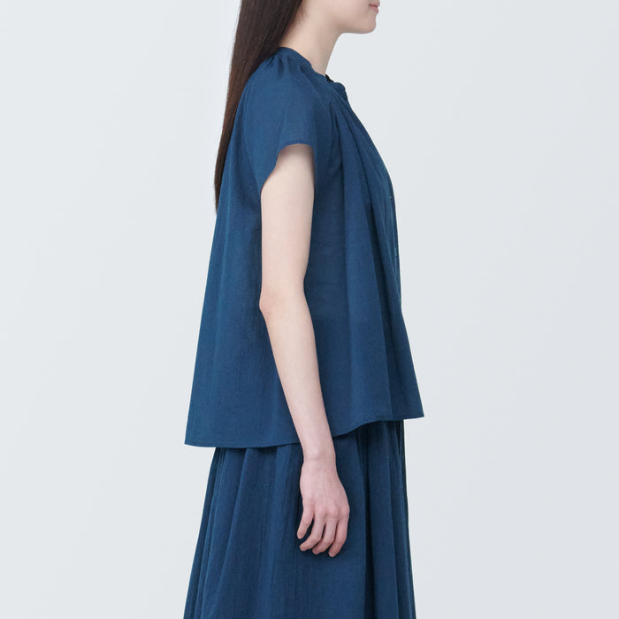 Bluzka Damskie Muji High-Twist Veil French Sleeve Niebieskie | AS4X0F82J