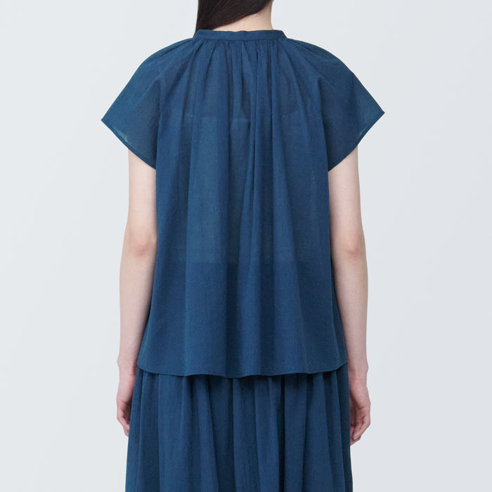 Bluzka Damskie Muji High-Twist Veil French Sleeve Niebieskie | AS4X0F82J