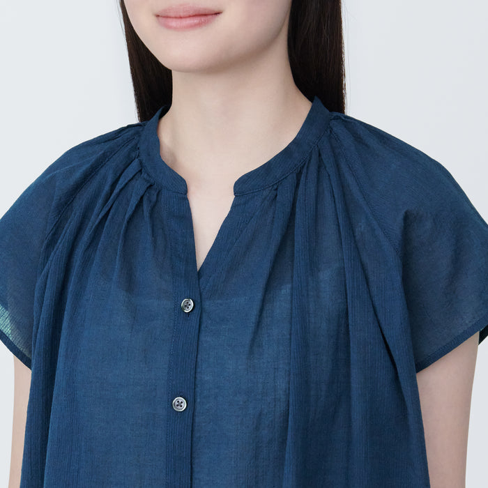 Bluzka Damskie Muji High-Twist Veil French Sleeve Niebieskie | AS4X0F82J