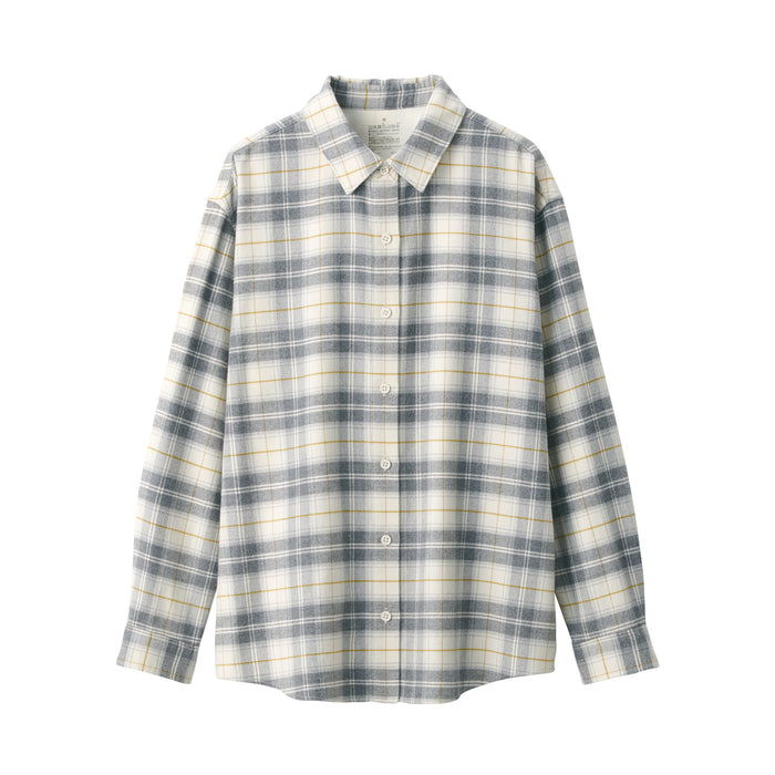 Koszule Damskie Muji Flannel Regular Collar Long Sleeve Patterned Szare | HY8Q1D65K