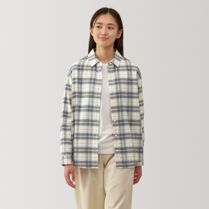 Koszule Damskie Muji Flannel Regular Collar Long Sleeve Patterned Szare | HY8Q1D65K