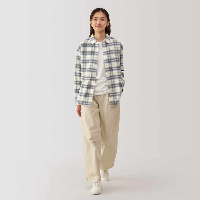 Koszule Damskie Muji Flannel Regular Collar Long Sleeve Patterned Szare | HY8Q1D65K