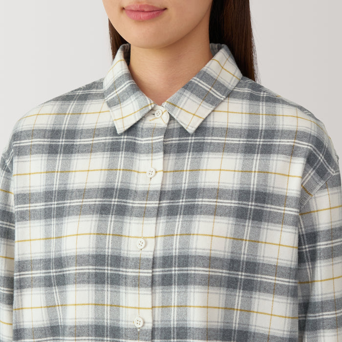 Koszule Damskie Muji Flannel Regular Collar Long Sleeve Patterned Szare | HY8Q1D65K