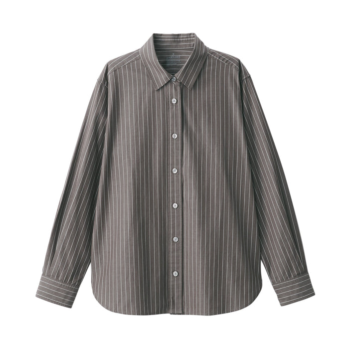 Koszule Damskie Muji Washed Broad Regular Collar Long Sleeve Striped Szare | WX7X7U65I