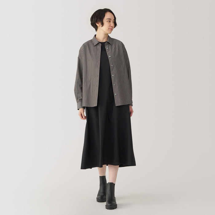 Koszule Damskie Muji Washed Broad Regular Collar Long Sleeve Striped Szare | WX7X7U65I