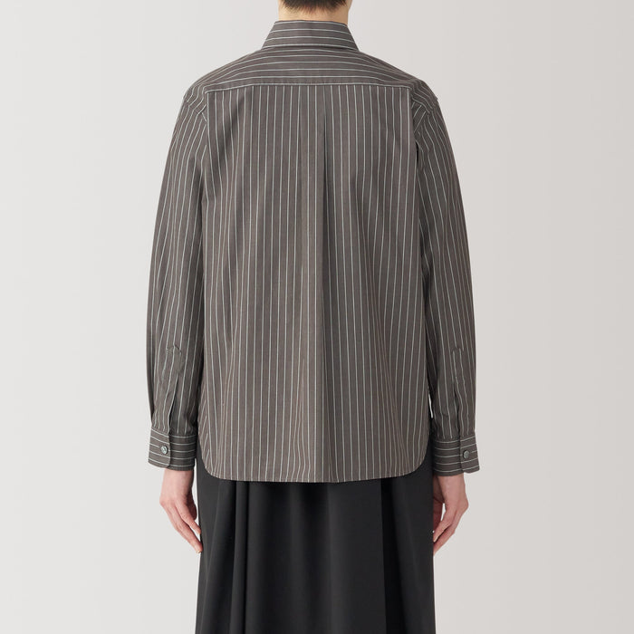 Koszule Damskie Muji Washed Broad Regular Collar Long Sleeve Striped Szare | WX7X7U65I
