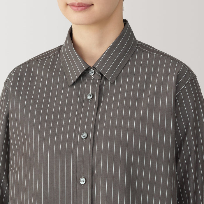 Koszule Damskie Muji Washed Broad Regular Collar Long Sleeve Striped Szare | WX7X7U65I