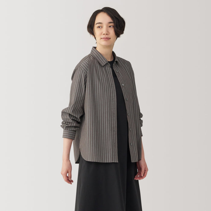 Koszule Damskie Muji Washed Broad Regular Collar Long Sleeve Striped Szare | WX7X7U65I