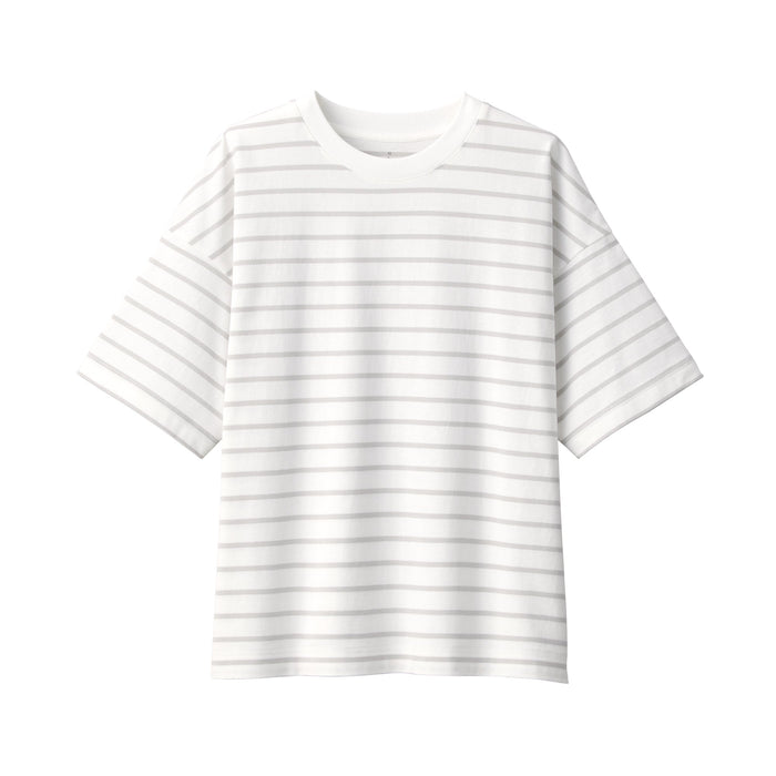 Koszulki Damskie Muji Crew Neck Short Sleeve Striped Białe | GV3X1X09J