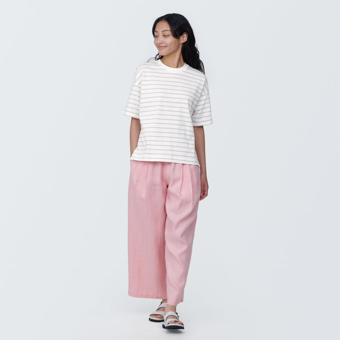Koszulki Damskie Muji Crew Neck Short Sleeve Striped Białe | GV3X1X09J