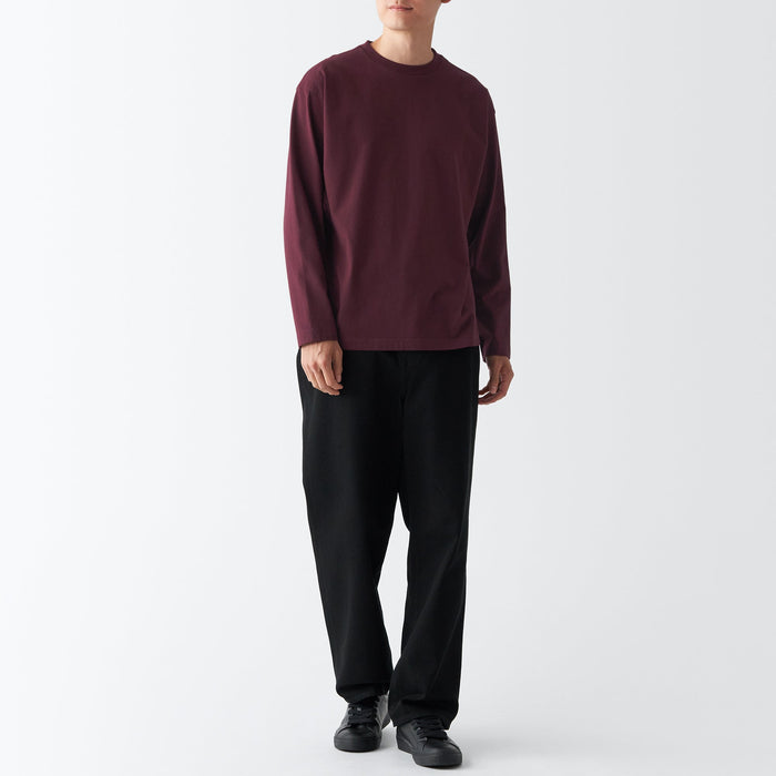 Koszulki Męskie Muji Brushed Jersey Crew Neck Long Sleeve Bordowe | NJ5X0Q83O