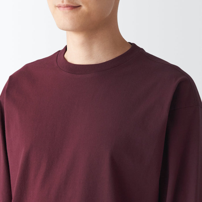 Koszulki Męskie Muji Brushed Jersey Crew Neck Long Sleeve Bordowe | NJ5X0Q83O
