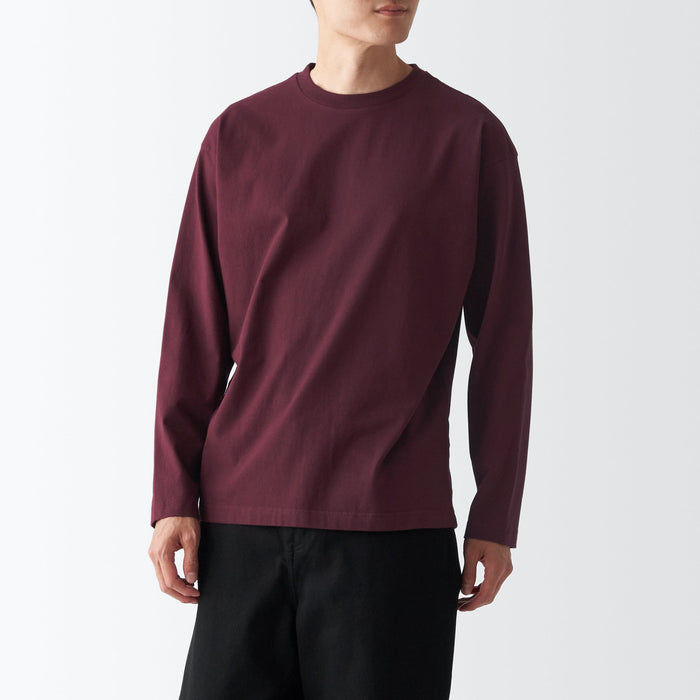 Koszulki Męskie Muji Brushed Jersey Crew Neck Long Sleeve Bordowe | NJ5X0Q83O