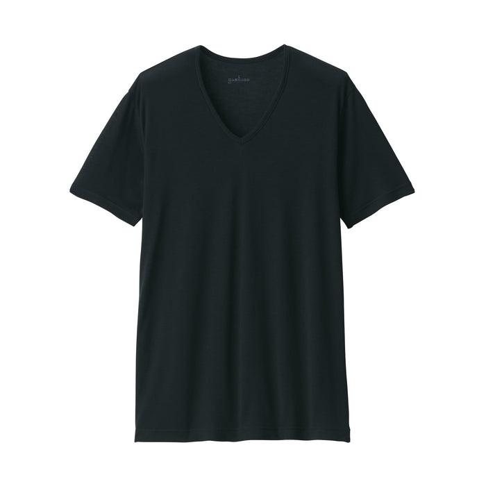 Koszulki Męskie Muji Cool Touch Smooth V-Neck Short Sleeve Czarne | MQ6K9X36M
