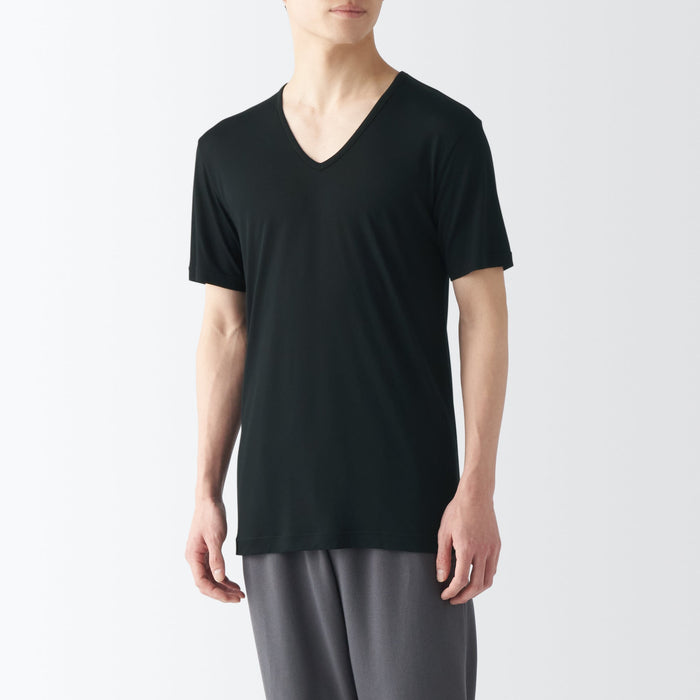 Koszulki Męskie Muji Cool Touch Smooth V-Neck Short Sleeve Czarne | MQ6K9X36M