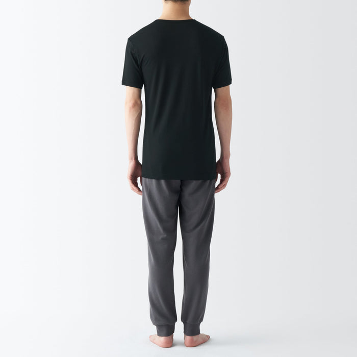 Koszulki Męskie Muji Cool Touch Smooth V-Neck Short Sleeve Czarne | MQ6K9X36M