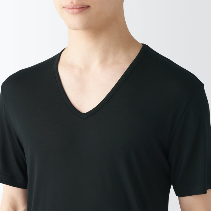 Koszulki Męskie Muji Cool Touch Smooth V-Neck Short Sleeve Czarne | MQ6K9X36M