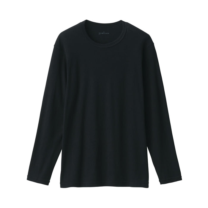 Koszulki Męskie Muji Warm Cotton Crew Neck Long Sleeve Czarne | AO9S7E98Q