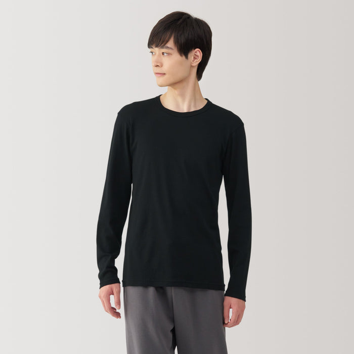 Koszulki Męskie Muji Warm Cotton Crew Neck Long Sleeve Czarne | AO9S7E98Q