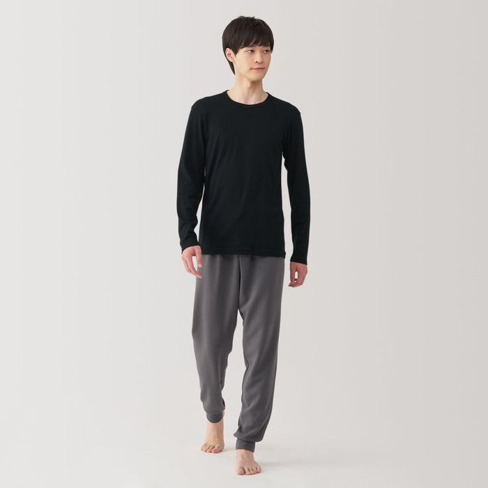 Koszulki Męskie Muji Warm Cotton Crew Neck Long Sleeve Czarne | AO9S7E98Q