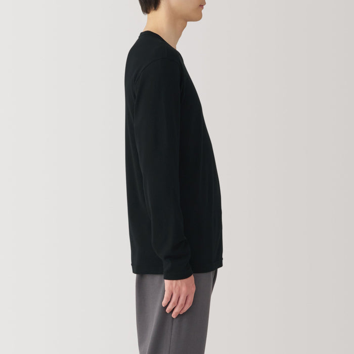 Koszulki Męskie Muji Warm Cotton Crew Neck Long Sleeve Czarne | AO9S7E98Q