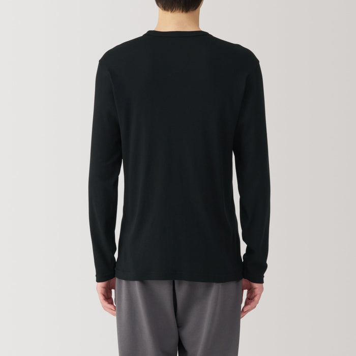 Koszulki Męskie Muji Warm Cotton Crew Neck Long Sleeve Czarne | AO9S7E98Q