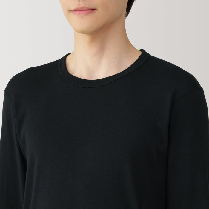 Koszulki Męskie Muji Warm Cotton Crew Neck Long Sleeve Czarne | AO9S7E98Q
