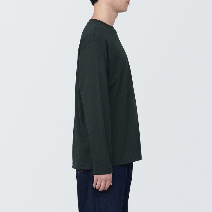 Koszulki Męskie Muji Washed Jersey Crew Neck Long Sleeve Czarne | XQ1B1F29N