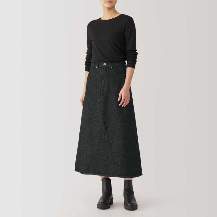 Spódnice Damskie Muji Kapok Blend Denim A-Line Czarne | ZC9F8K72W