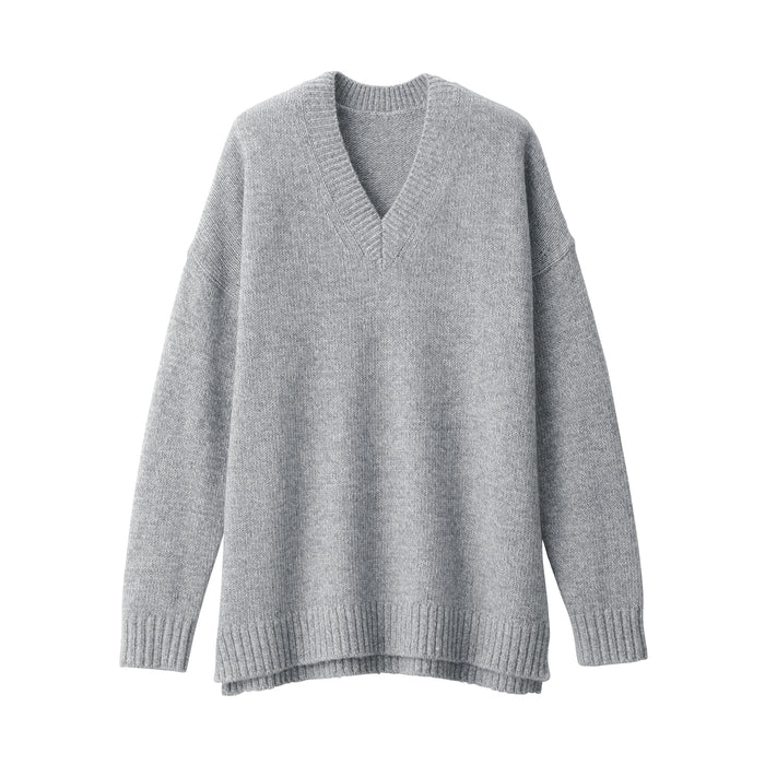 Swetry Damskie Muji Yak Wool Blend V-Neck Szare | EL8G9I34S