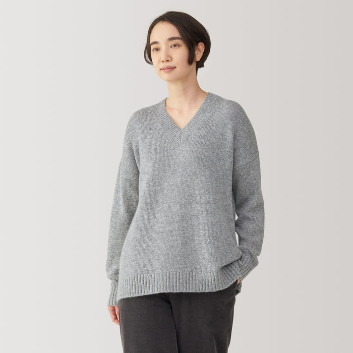 Swetry Damskie Muji Yak Wool Blend V-Neck Szare | EL8G9I34S