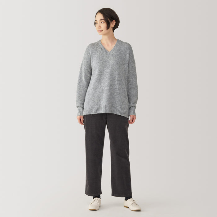 Swetry Damskie Muji Yak Wool Blend V-Neck Szare | EL8G9I34S
