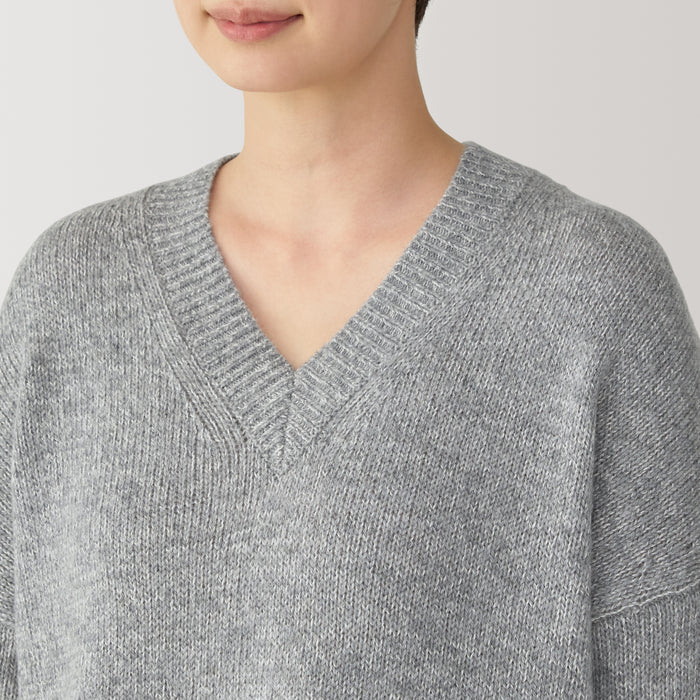 Swetry Damskie Muji Yak Wool Blend V-Neck Szare | EL8G9I34S